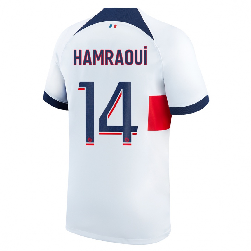 Kinder Fußball Kheira Hamraoui #14 Weiß Auswärtstrikot Trikot 2023/24 T-Shirt Luxemburg