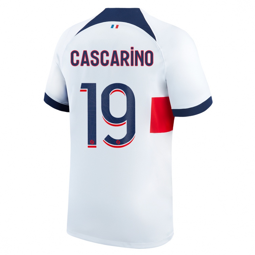 Kinder Fußball Estelle Cascarino #19 Weiß Auswärtstrikot Trikot 2023/24 T-Shirt Luxemburg