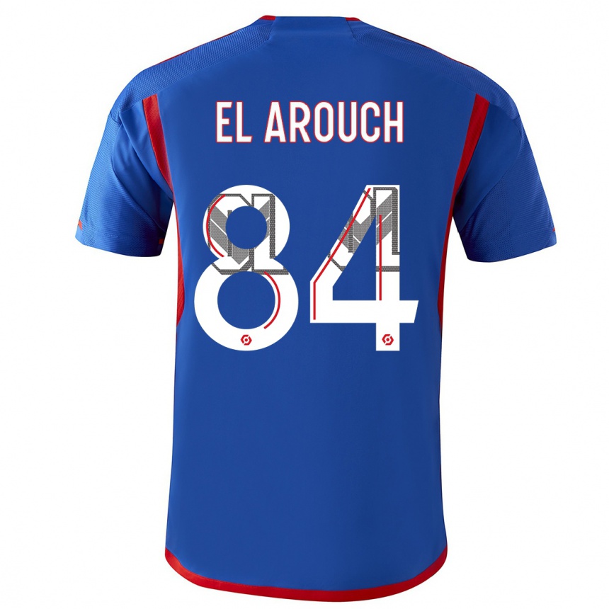 Kinder Fußball Mohamed El Arouch #84 Blau Rot Auswärtstrikot Trikot 2023/24 T-Shirt Luxemburg