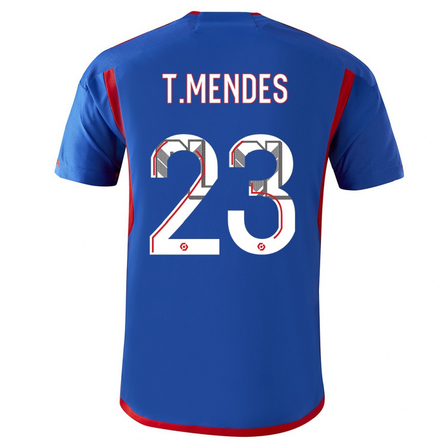 Kinder Fußball Thiago Mendes #23 Blau Rot Auswärtstrikot Trikot 2023/24 T-Shirt Luxemburg