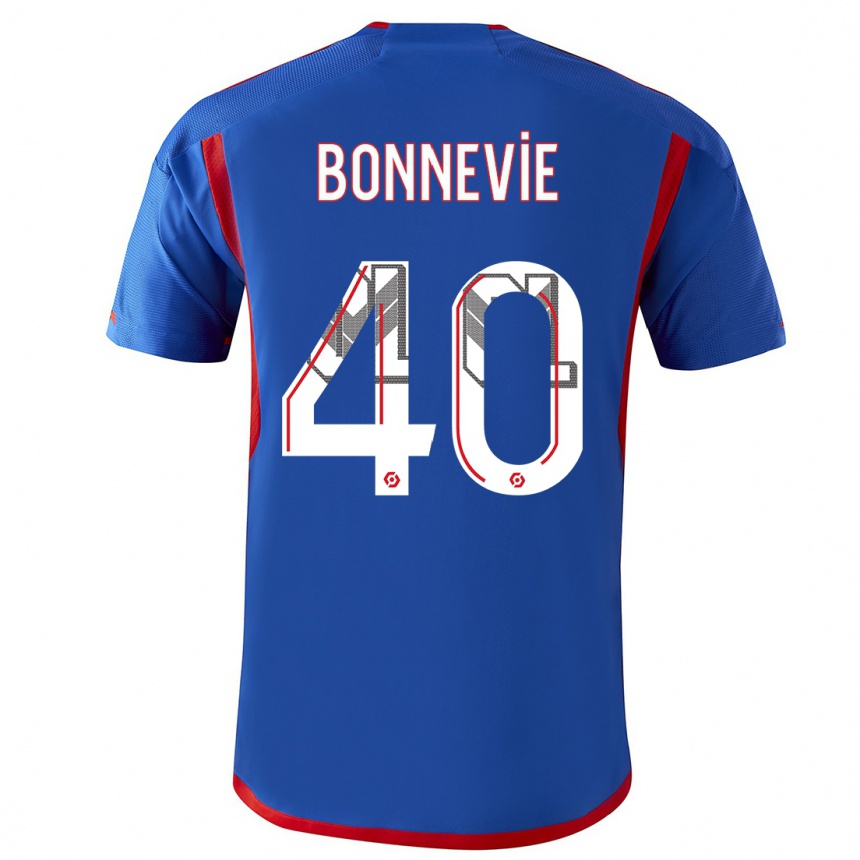 Kinder Fußball Kayne Bonnevie #40 Blau Rot Auswärtstrikot Trikot 2023/24 T-Shirt Luxemburg