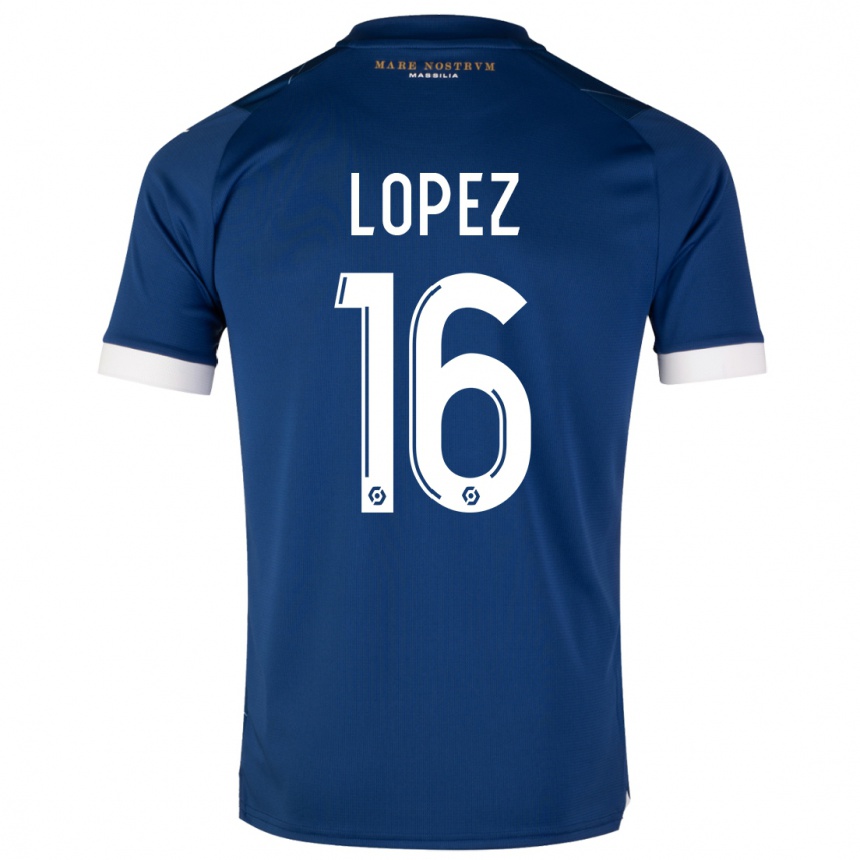 Kinder Fußball Pau Lopez #16 Dunkelblau Auswärtstrikot Trikot 2023/24 T-Shirt Luxemburg