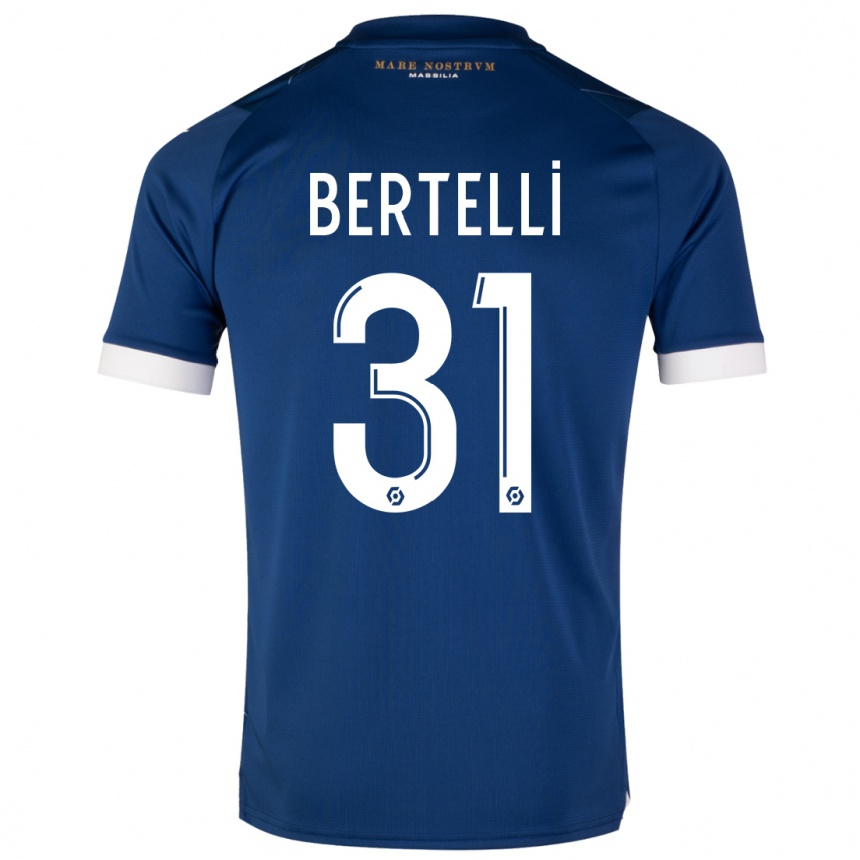 Kinder Fußball Ugo Bertelli #31 Dunkelblau Auswärtstrikot Trikot 2023/24 T-Shirt Luxemburg