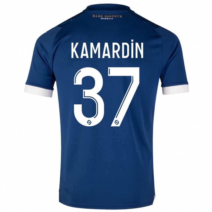 Kinder Fußball Aaron Kamardin #37 Dunkelblau Auswärtstrikot Trikot 2023/24 T-Shirt Luxemburg