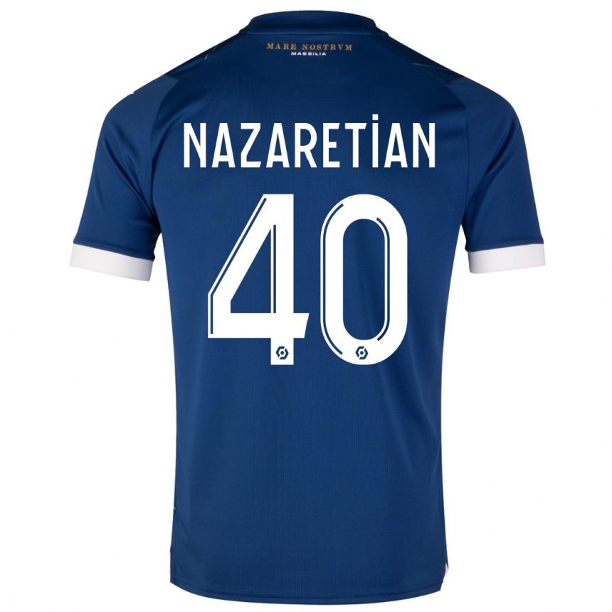 Kinder Fußball Manuel Nazaretian #40 Dunkelblau Auswärtstrikot Trikot 2023/24 T-Shirt Luxemburg