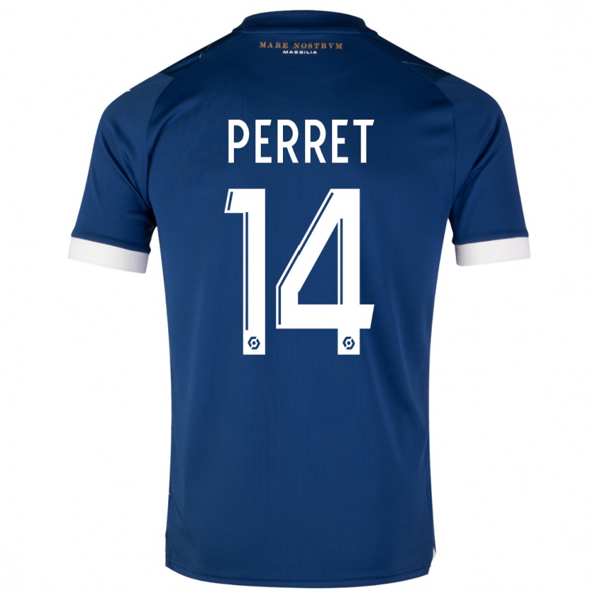 Kinder Fußball Jenny Perret #14 Dunkelblau Auswärtstrikot Trikot 2023/24 T-Shirt Luxemburg