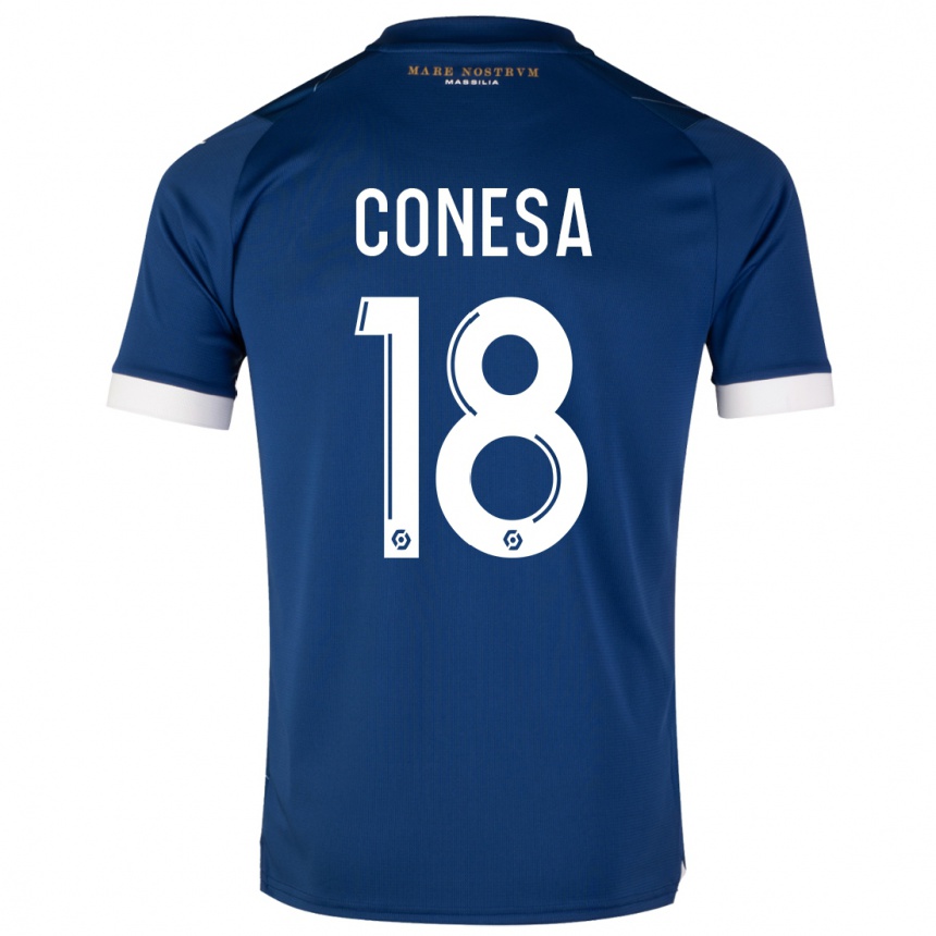 Kinder Fußball Anna Conesa #18 Dunkelblau Auswärtstrikot Trikot 2023/24 T-Shirt Luxemburg