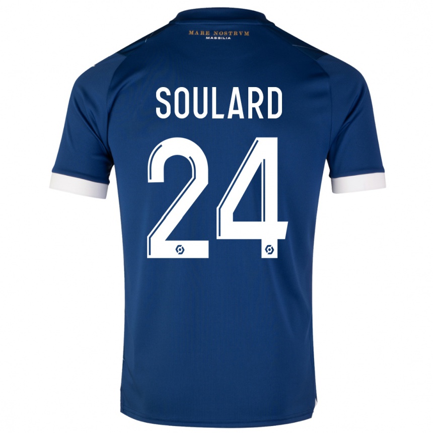 Kinder Fußball Amandine Soulard #24 Dunkelblau Auswärtstrikot Trikot 2023/24 T-Shirt Luxemburg