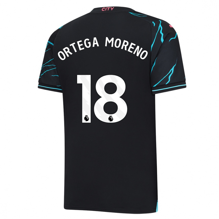 Kinder Fußball Stefan Ortega Moreno #18 Dunkelblau Ausweichtrikot Trikot 2023/24 T-Shirt Luxemburg