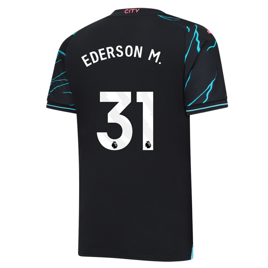 Kinder Fußball Ederson Moraes #31 Dunkelblau Ausweichtrikot Trikot 2023/24 T-Shirt Luxemburg