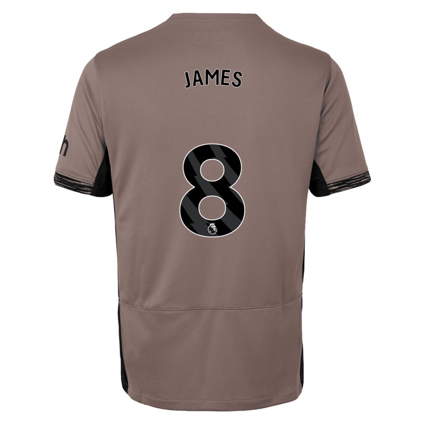 Kinder Fußball Angharad James #8 Dunkelbeige Ausweichtrikot Trikot 2023/24 T-Shirt Luxemburg