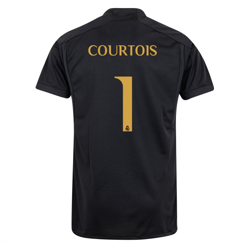 Kinder Fußball Thibaut Courtois #1 Schwarz Ausweichtrikot Trikot 2023/24 T-Shirt Luxemburg