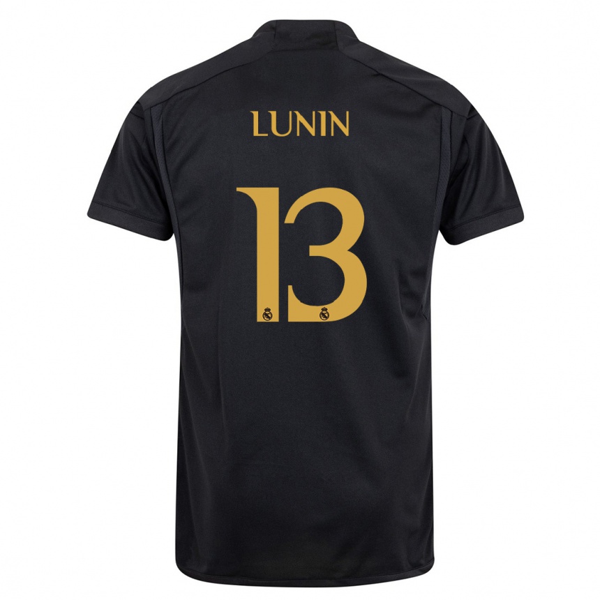 Kinder Fußball Andriy Lunin #13 Schwarz Ausweichtrikot Trikot 2023/24 T-Shirt Luxemburg