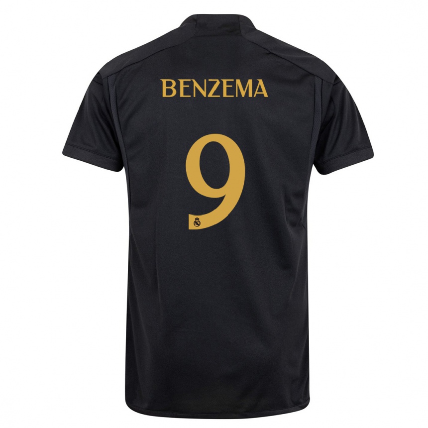 Kinder Fußball Karim Benzema #9 Schwarz Ausweichtrikot Trikot 2023/24 T-Shirt Luxemburg