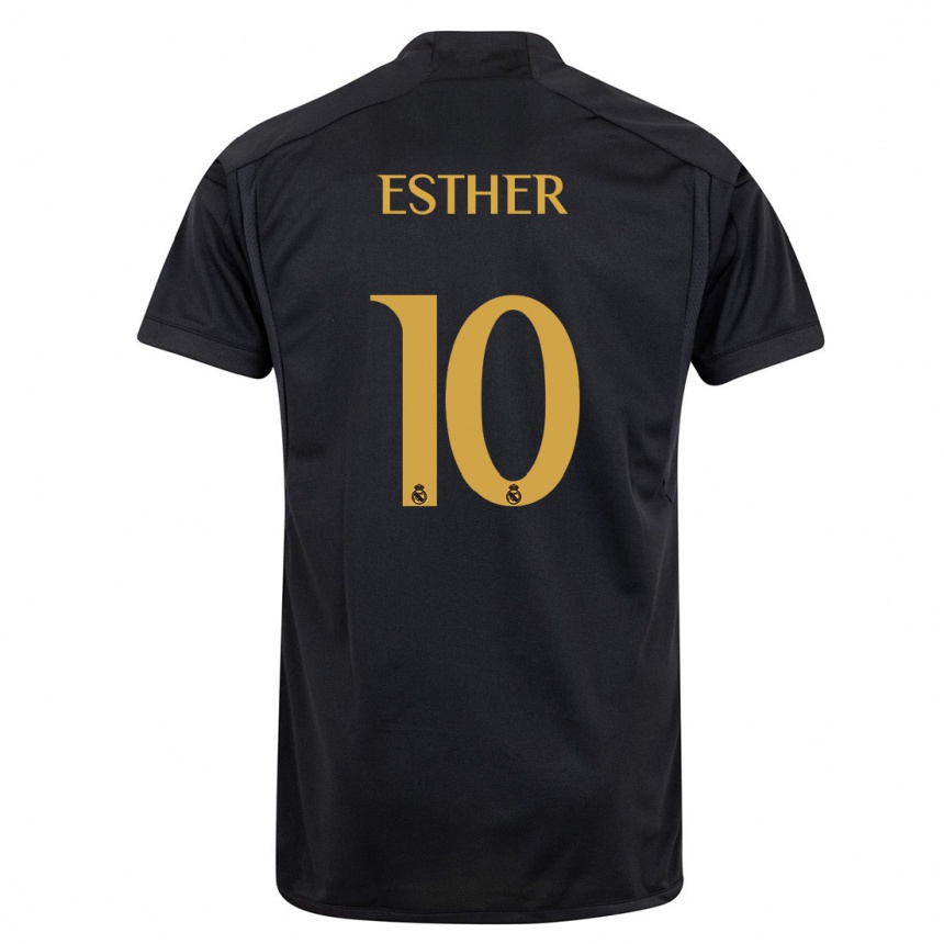 Kinder Fußball Esther Gonzalez #10 Schwarz Ausweichtrikot Trikot 2023/24 T-Shirt Luxemburg