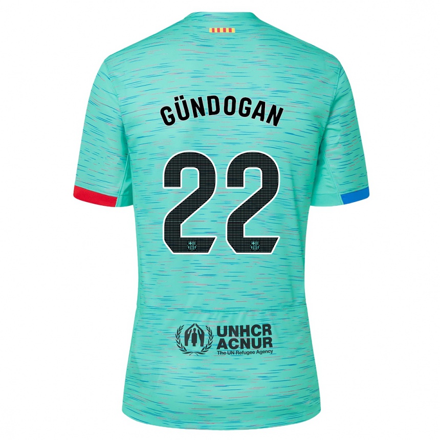 Kinder Fußball Ilkay Gundogan #22 Helles Aqua Ausweichtrikot Trikot 2023/24 T-Shirt Luxemburg