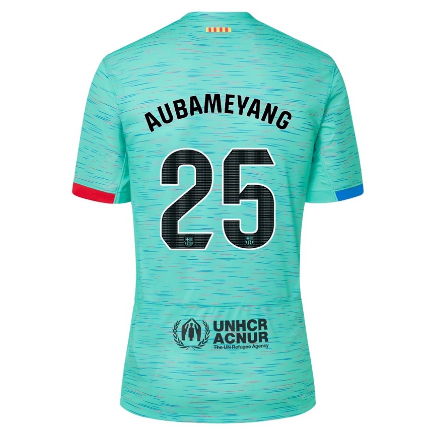 Kinder Fußball Pierre Emerick Aubameyang #25 Helles Aqua Ausweichtrikot Trikot 2023/24 T-Shirt Luxemburg