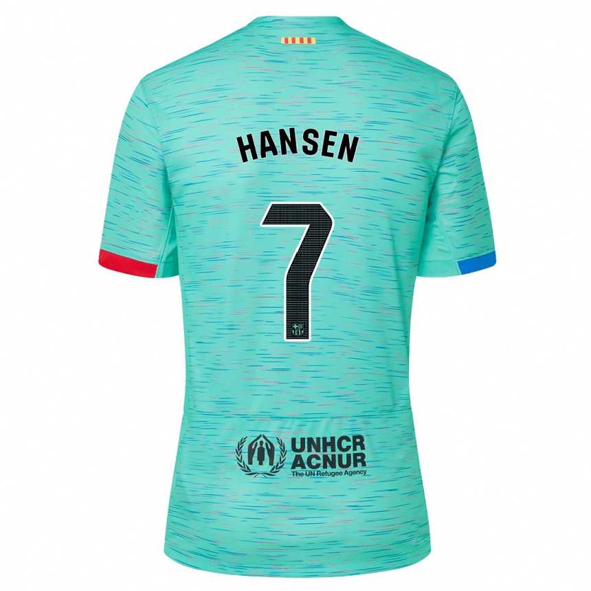 Kinder Fußball Caroline Graham Hansen #7 Helles Aqua Ausweichtrikot Trikot 2023/24 T-Shirt Luxemburg