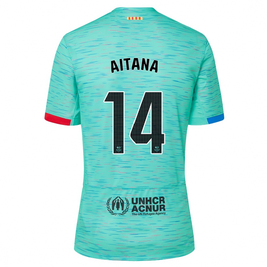 Kinder Fußball Aitana Bonmati #14 Helles Aqua Ausweichtrikot Trikot 2023/24 T-Shirt Luxemburg