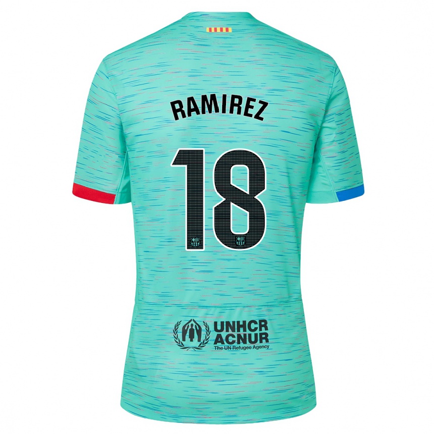 Kinder Fußball Emma Ramirez #18 Helles Aqua Ausweichtrikot Trikot 2023/24 T-Shirt Luxemburg