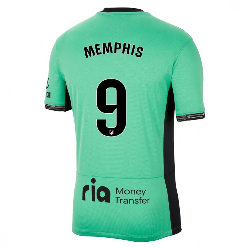 Kinder Fußball Memphis Depay #9 Frühlingsgrün Ausweichtrikot Trikot 2023/24 T-Shirt Luxemburg