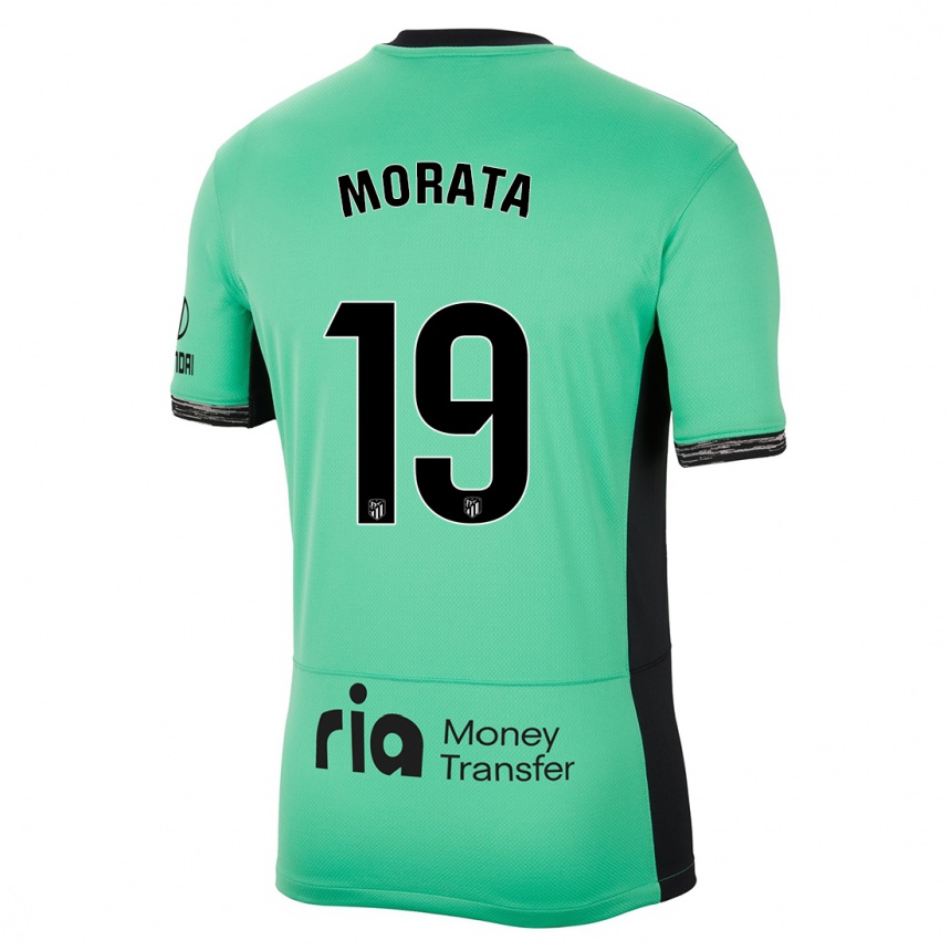 Kinder Fußball Alvaro Morata #19 Frühlingsgrün Ausweichtrikot Trikot 2023/24 T-Shirt Luxemburg