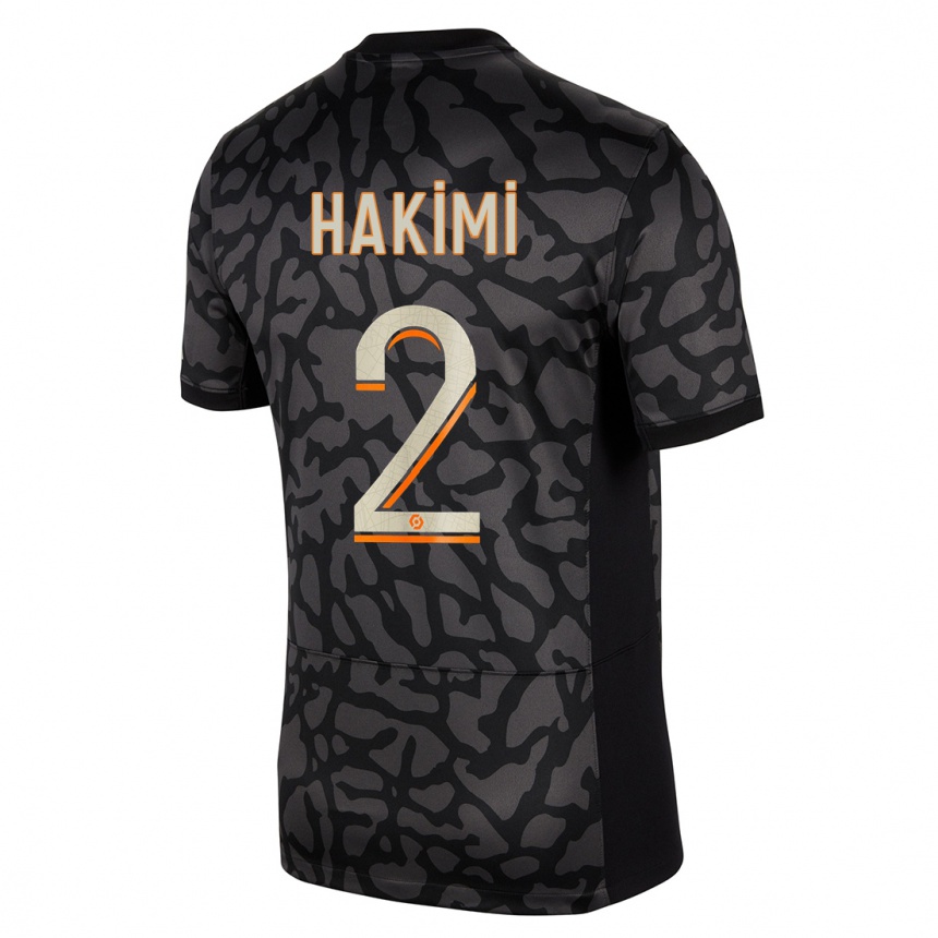 Kinder Fußball Achraf Hakimi #2 Schwarz Ausweichtrikot Trikot 2023/24 T-Shirt Luxemburg