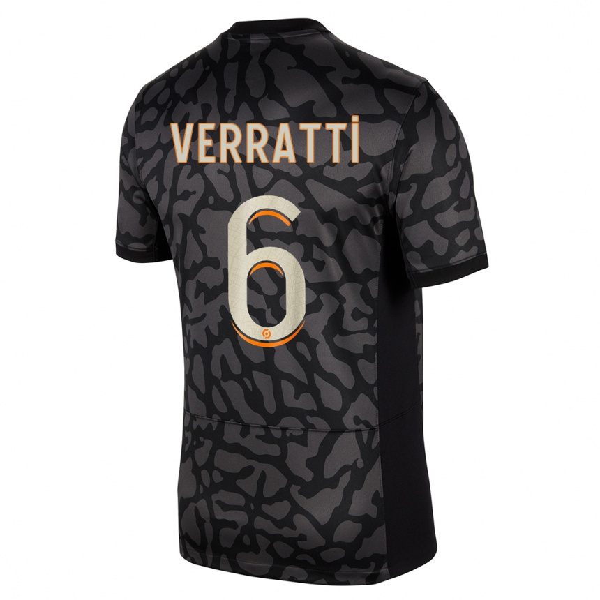 Kinder Fußball Marco Verratti #6 Schwarz Ausweichtrikot Trikot 2023/24 T-Shirt Luxemburg