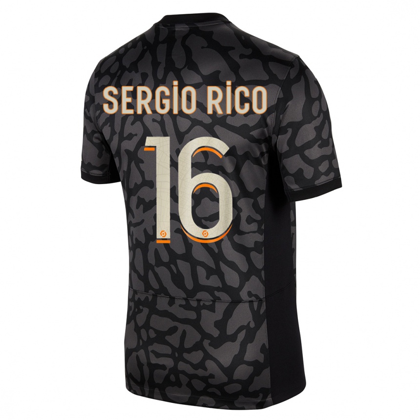 Kinder Fußball Sergio Rico #16 Schwarz Ausweichtrikot Trikot 2023/24 T-Shirt Luxemburg