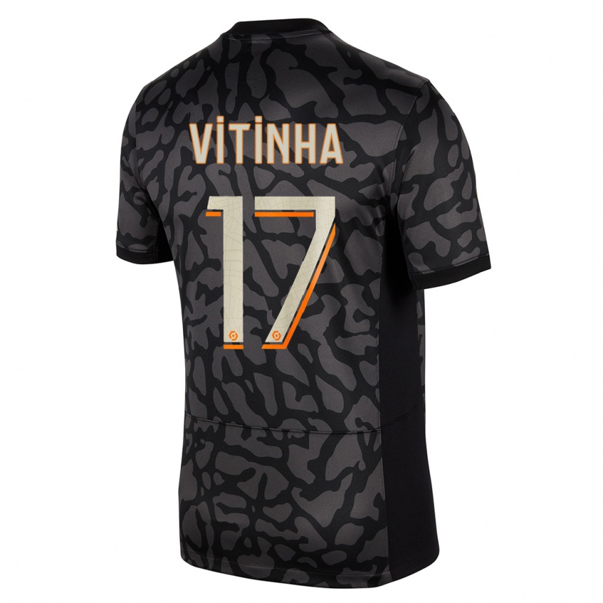 Kinder Fußball Vitinha #17 Schwarz Ausweichtrikot Trikot 2023/24 T-Shirt Luxemburg