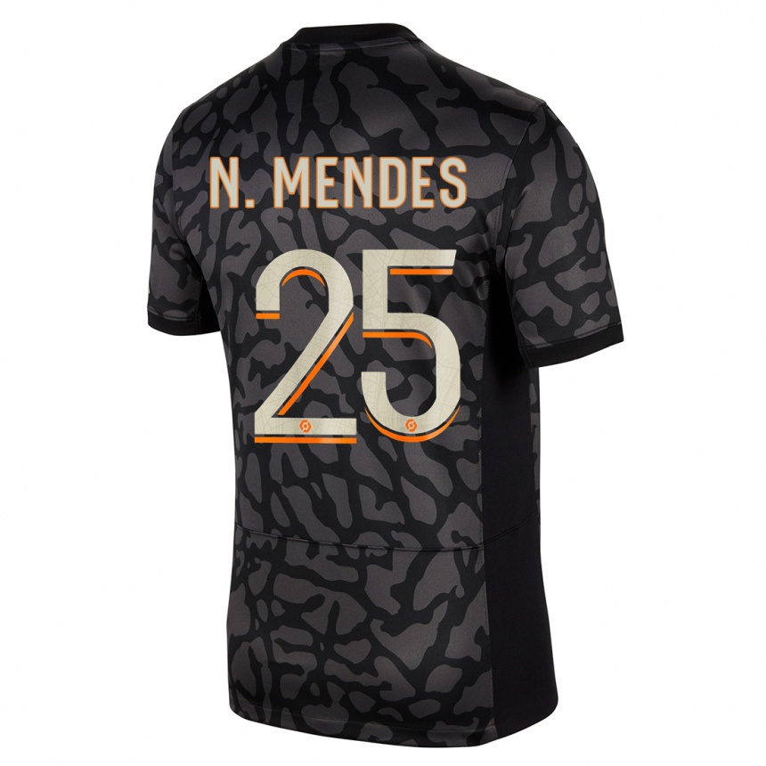 Kinder Fußball Nuno Mendes #25 Schwarz Ausweichtrikot Trikot 2023/24 T-Shirt Luxemburg