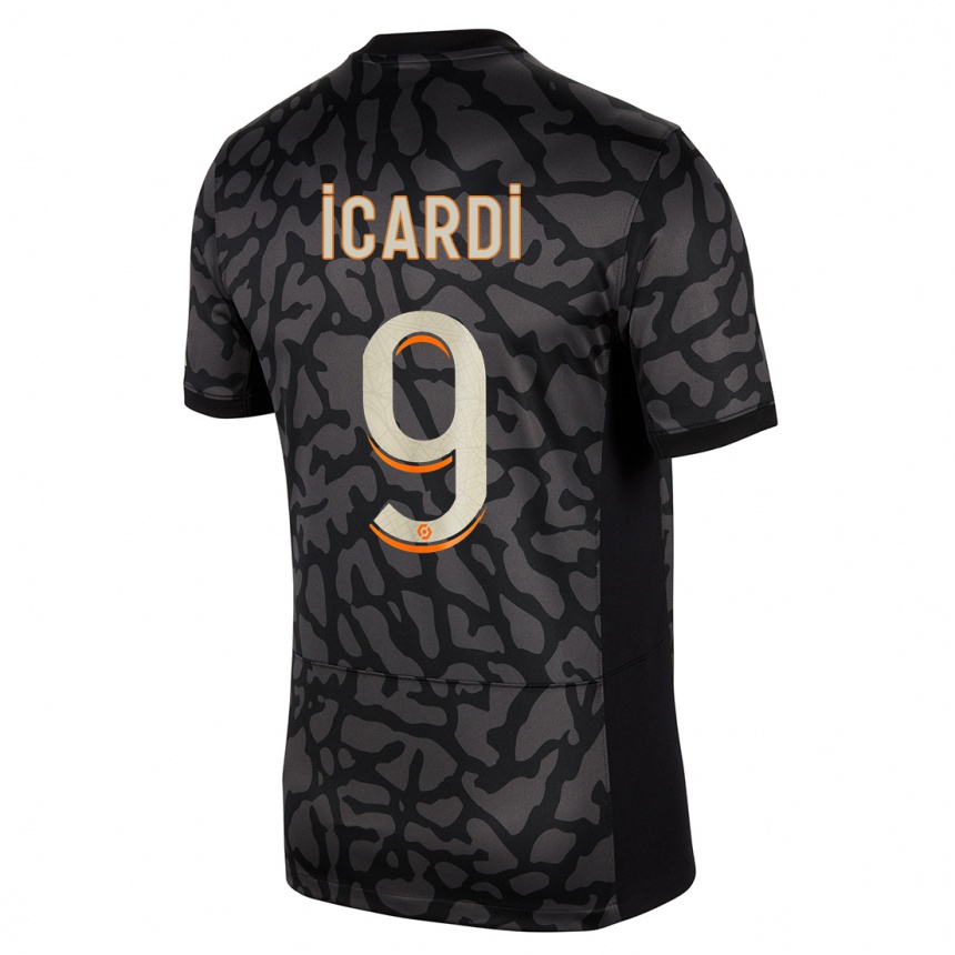 Kinder Fußball Mauro Icardi #9 Schwarz Ausweichtrikot Trikot 2023/24 T-Shirt Luxemburg