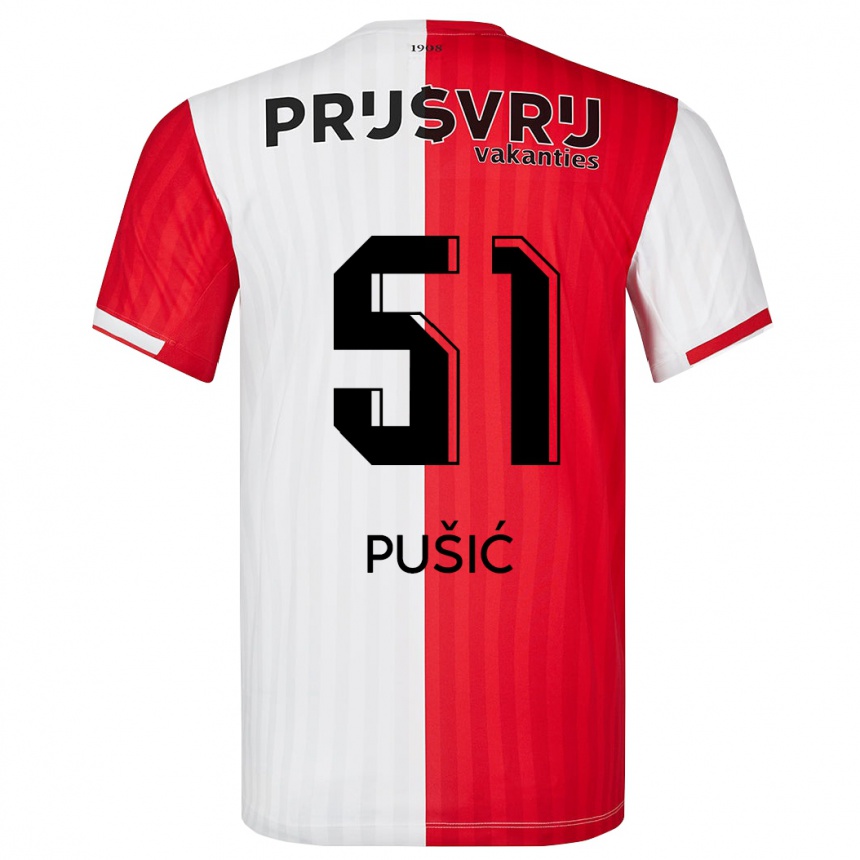 Herren Fußball Noah Pušić #51 Rot-Weiss Heimtrikot Trikot 2023/24 T-Shirt Luxemburg