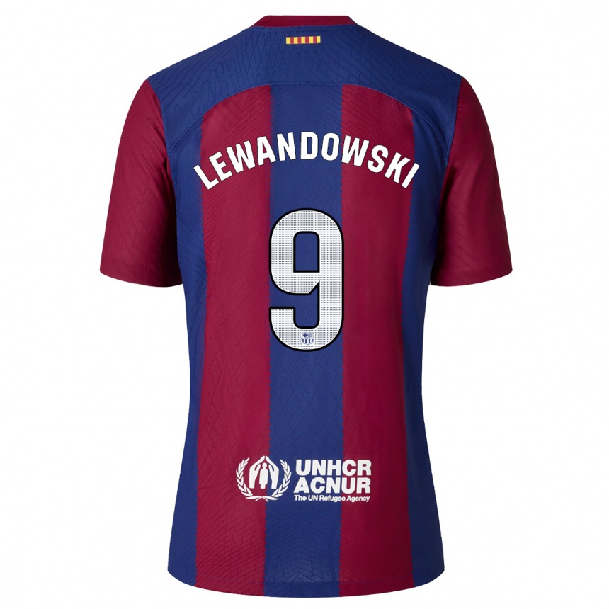 Herren Fußball Robert Lewandowski #9 Rot Blau Heimtrikot Trikot 2023/24 T-Shirt Luxemburg