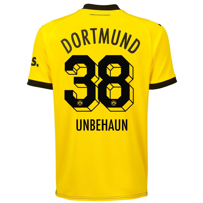 Herren Fußball Luca Unbehaun #38 Gelb Heimtrikot Trikot 2023/24 T-Shirt Luxemburg