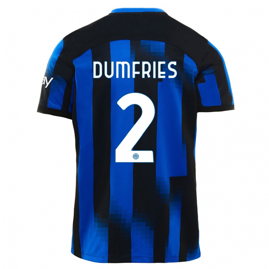 Herren Fußball Denzel Dumfries #2 Schwarz Blau Heimtrikot Trikot 2023/24 T-Shirt Luxemburg