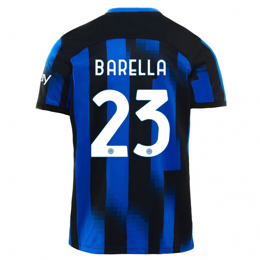 Herren Fußball Nicolo Barella #23 Schwarz Blau Heimtrikot Trikot 2023/24 T-Shirt Luxemburg