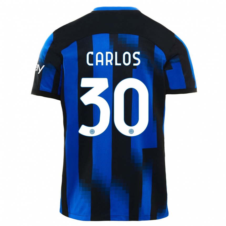 Herren Fußball Carlos Augusto #30 Schwarz Blau Heimtrikot Trikot 2023/24 T-Shirt Luxemburg