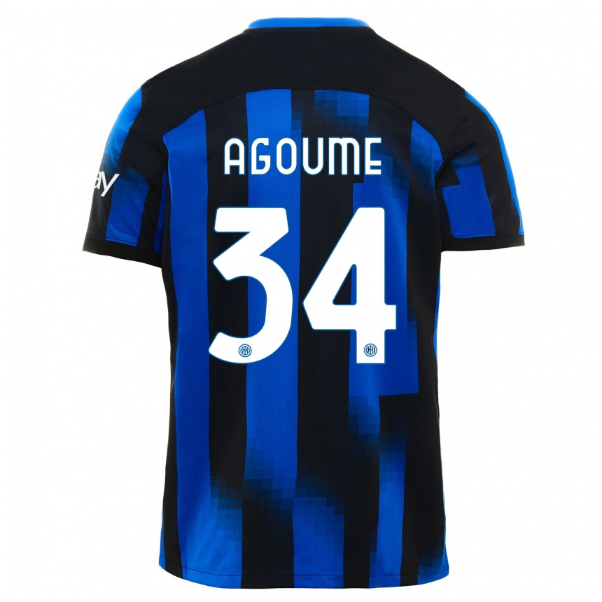 Herren Fußball Lucien Agoume #34 Schwarz Blau Heimtrikot Trikot 2023/24 T-Shirt Luxemburg