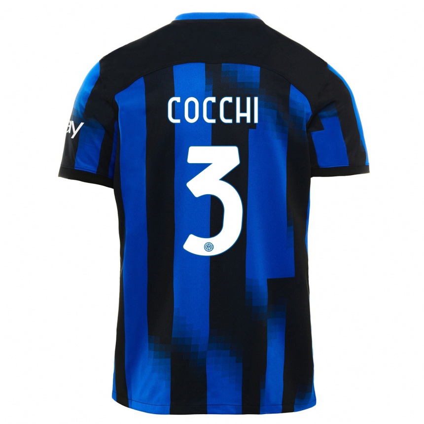 Herren Fußball Matteo Cocchi #3 Schwarz Blau Heimtrikot Trikot 2023/24 T-Shirt Luxemburg