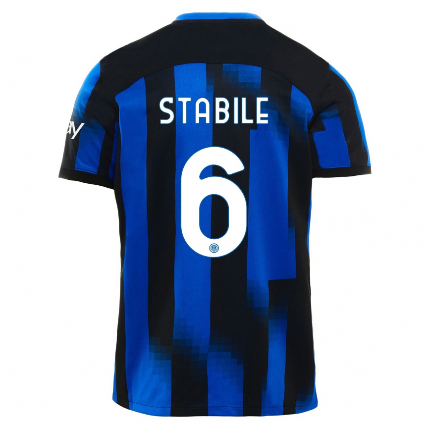 Herren Fußball Giacomo Stabile #6 Schwarz Blau Heimtrikot Trikot 2023/24 T-Shirt Luxemburg