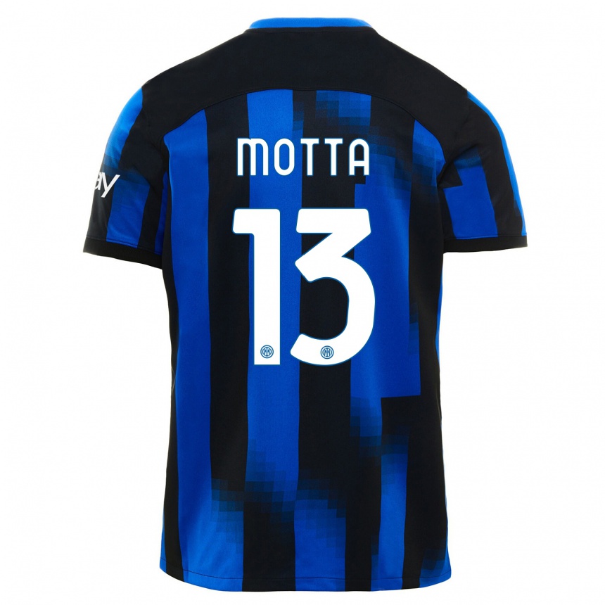 Herren Fußball Matteo Motta #13 Schwarz Blau Heimtrikot Trikot 2023/24 T-Shirt Luxemburg