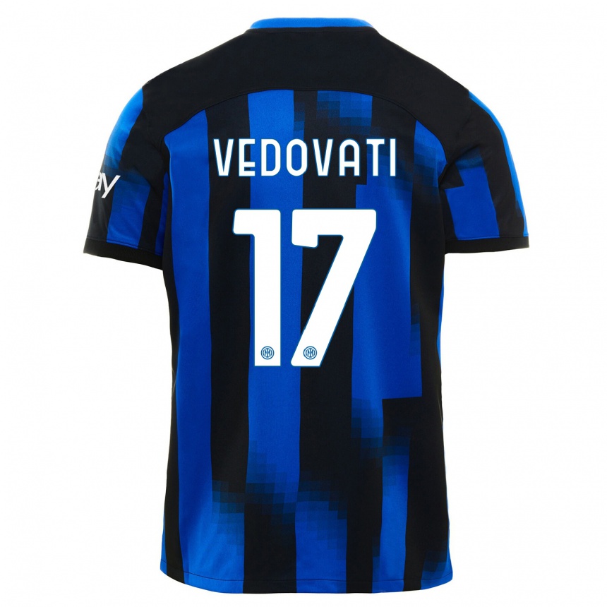 Herren Fußball Gabriele Vedovati #17 Schwarz Blau Heimtrikot Trikot 2023/24 T-Shirt Luxemburg