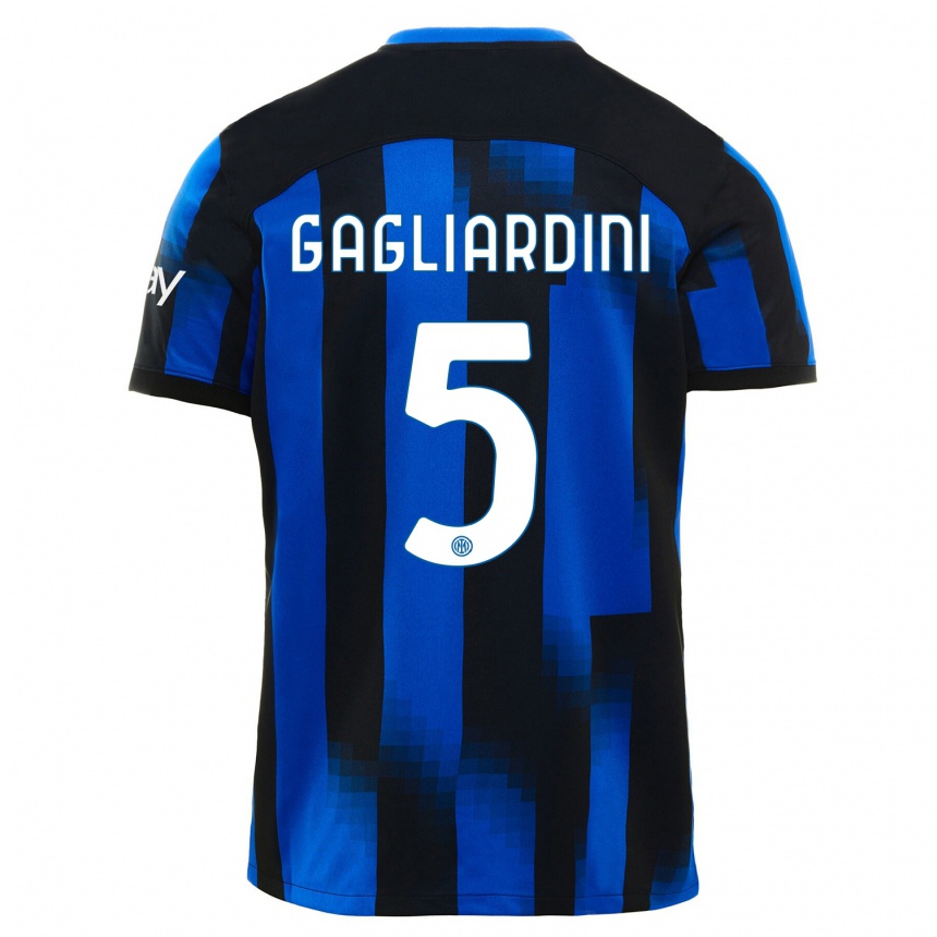 Herren Fußball Roberto Gagliardini #5 Schwarz Blau Heimtrikot Trikot 2023/24 T-Shirt Luxemburg