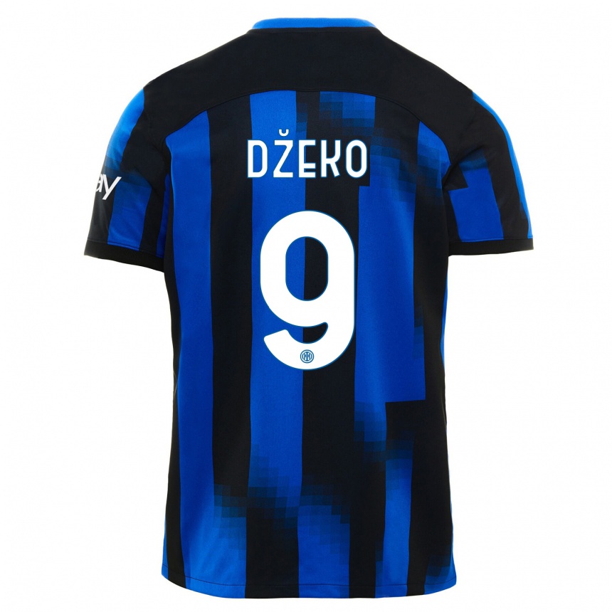 Herren Fußball Edin Dzeko #9 Schwarz Blau Heimtrikot Trikot 2023/24 T-Shirt Luxemburg