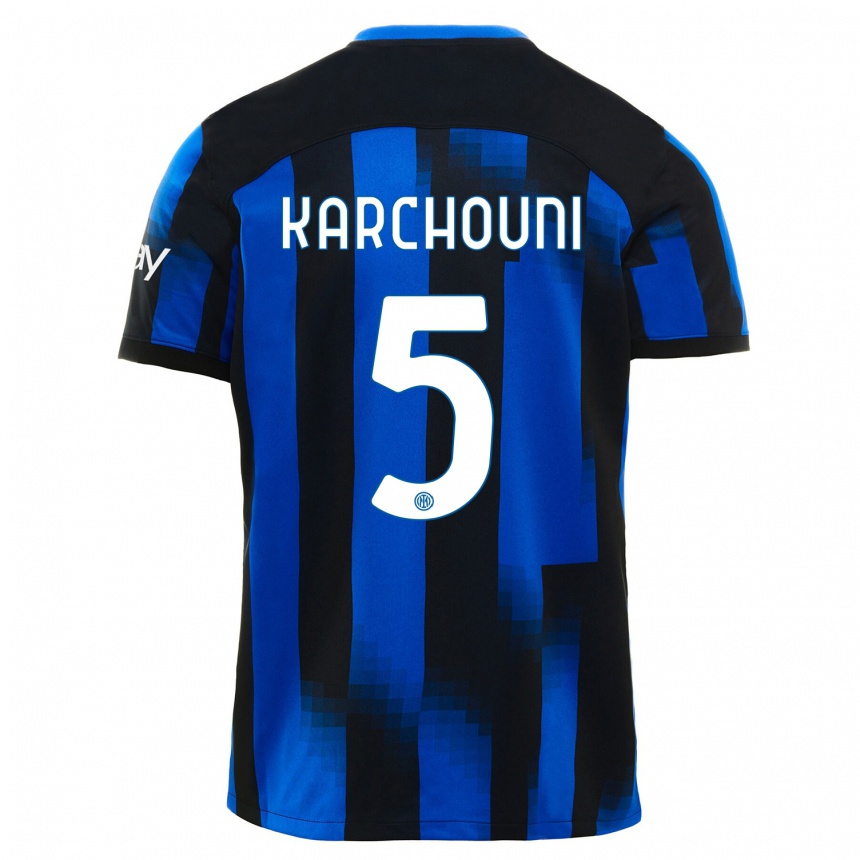 Herren Fußball Ghoutia Karchouni #5 Schwarz Blau Heimtrikot Trikot 2023/24 T-Shirt Luxemburg