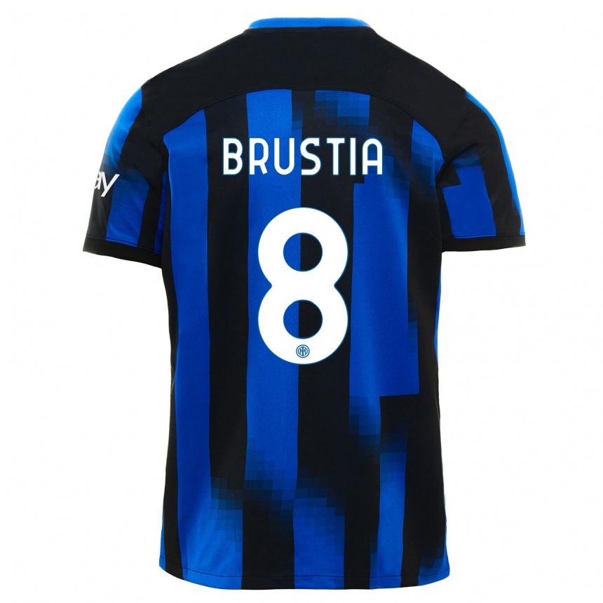 Herren Fußball Martina Brustia #8 Schwarz Blau Heimtrikot Trikot 2023/24 T-Shirt Luxemburg