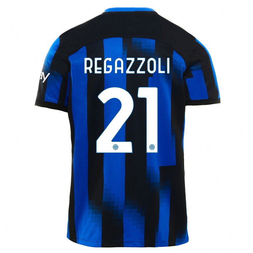 Herren Fußball Alice Regazzoli #21 Schwarz Blau Heimtrikot Trikot 2023/24 T-Shirt Luxemburg