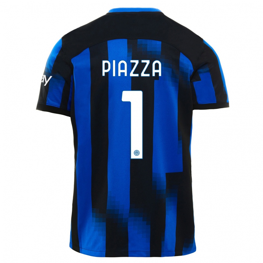 Herren Fußball Alessia Piazza #1 Schwarz Blau Heimtrikot Trikot 2023/24 T-Shirt Luxemburg