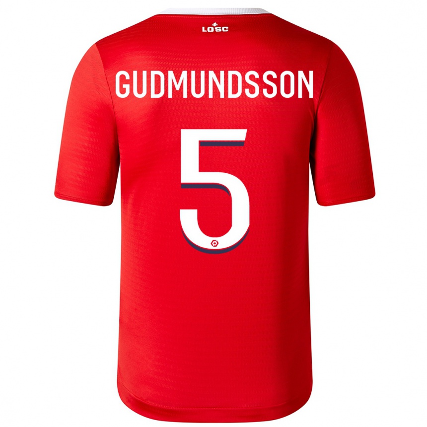 Herren Fußball Gabriel Gudmundsson #5 Rot Heimtrikot Trikot 2023/24 T-Shirt Luxemburg